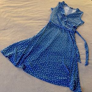 StitchFix blue and white polka-dot wrap dress